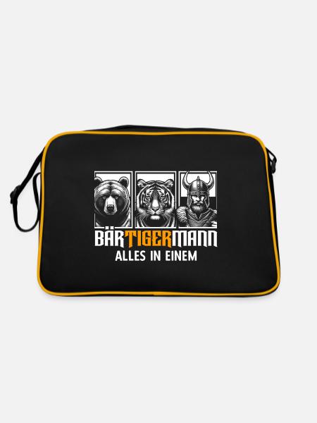 Bärtigermann Bär Tiger Mann Geschenk Bart - Retro Tasche - Schwarz/Gold - Hinten