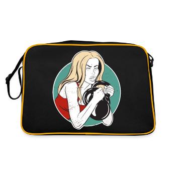 Bodybuilder Leg Day Girl Kettlebells Fitness - Sac Retro - noir/or - Dos