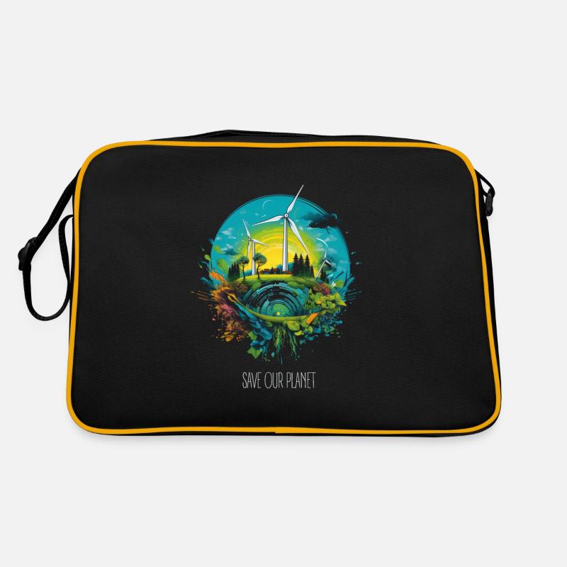 Rettet unseren Planeten - Umweltschutz Windräder Retro Tasche
