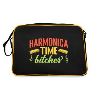 Drôle Harmonica Joueur Temps Salopes Harmonica - Sac Retro - noir/or - Dos