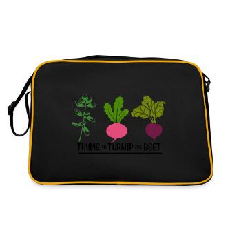 Thyme To Turnip The Beet Funny Vegetable Motif - Retro Bag - black/gold - Back