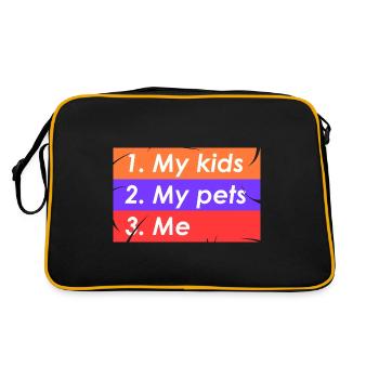 1. Meine Kinder 2. Meine Haustiere 3. Ich - Retro Tasche - Schwarz/Gold - Hinten