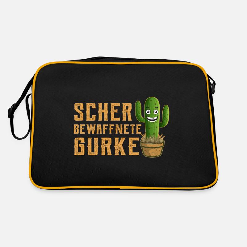 Schwer Bewaffnete Gurke Lustiger Spruch Kaktus - Retro Tasche - Schwarz/Gold