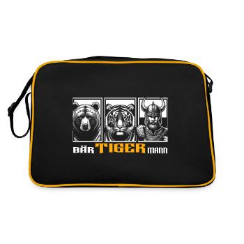 Bärtigermann Bär Tiger Mann Geschenk Bart - Retro Tasche - Schwarz/Gold - Hinten