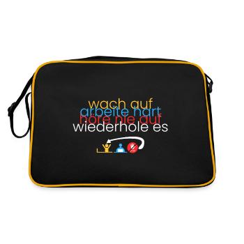 arbeite hart-hör nie auf-wiederhols - Retro Tasche - Schwarz/Gold - Hinten