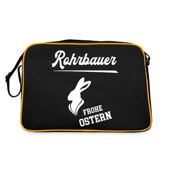 Rohrbauer Frohe Ostern Ostergeschenk Rohrbau Chef - Retro Tasche - Schwarz/Gold - Hinten