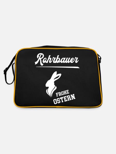 Rohrbauer Frohe Ostern Ostergeschenk Rohrbau Chef - Retro Tasche - Schwarz/Gold - Hinten