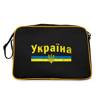 Ukrainisches Tryzub-Symbol - Ukrainischer Dreizack - Retro Tasche - Schwarz/Gold - Hinten