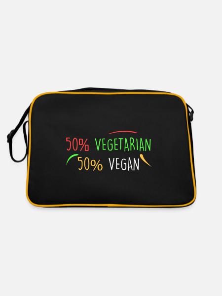 50% vegetarisch 50% vegan - Retro Tasche - Schwarz/Gold - Hinten