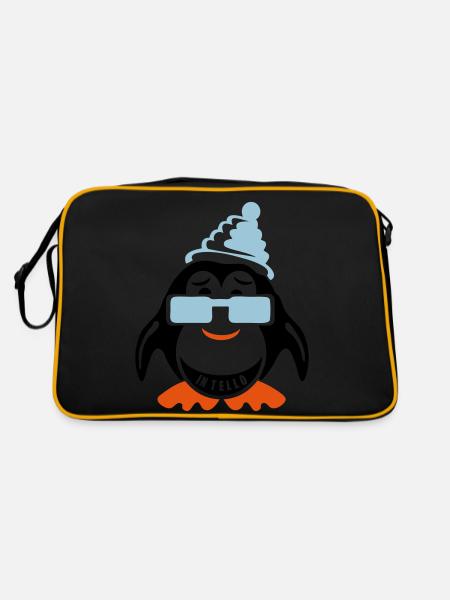 pingouin sourire intello expression bonnet - Sac Retro - noir/or - Dos