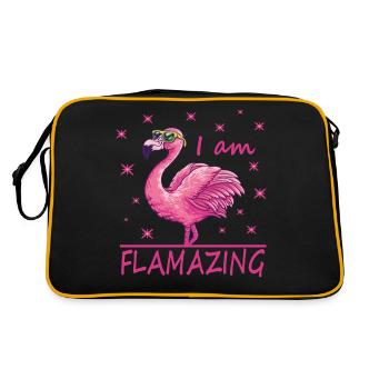Lustiger Flamingo ich bin Flamazing - Retro Tasche - Schwarz/Gold - Hinten