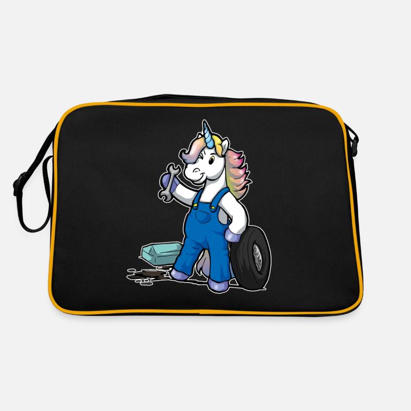Lustiges Comic Einhorn Automechaniker Geschenk - Retro Tasche - Schwarz/Gold