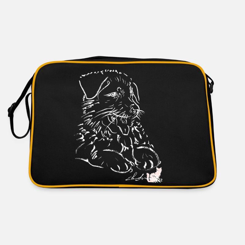 German Shepherd puppy WHITE - Retro Bag - black/gold