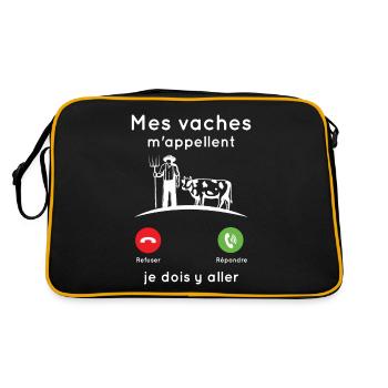 Mes vaches m'appellent, Agriculteur humour cadeau - Sac Retro - noir/or - Dos