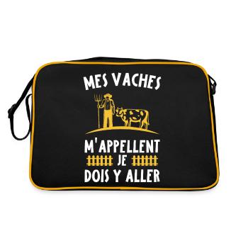Mes vaches m'appellent, Agriculteur humour cadeau - Sac Retro - noir/or - Dos
