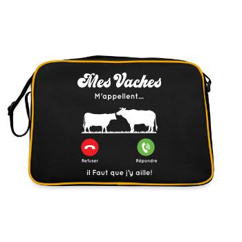 Mes vaches m'appellent, Agriculteur humour cadeau - Sac Retro - noir/or - Dos