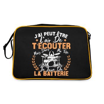 Dans Ma Tête Je Joue De La Batterie Batteur Cadeau - Sac Retro - noir/or - Dos