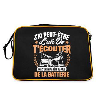 Dans Ma Tête Je Joue De La Batterie Batteur Cadeau - Sac Retro - noir/or - Dos