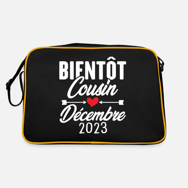 Bientôt Cousin Décembre 2023, Annonce Grossesse - Sac Retro - noir/or