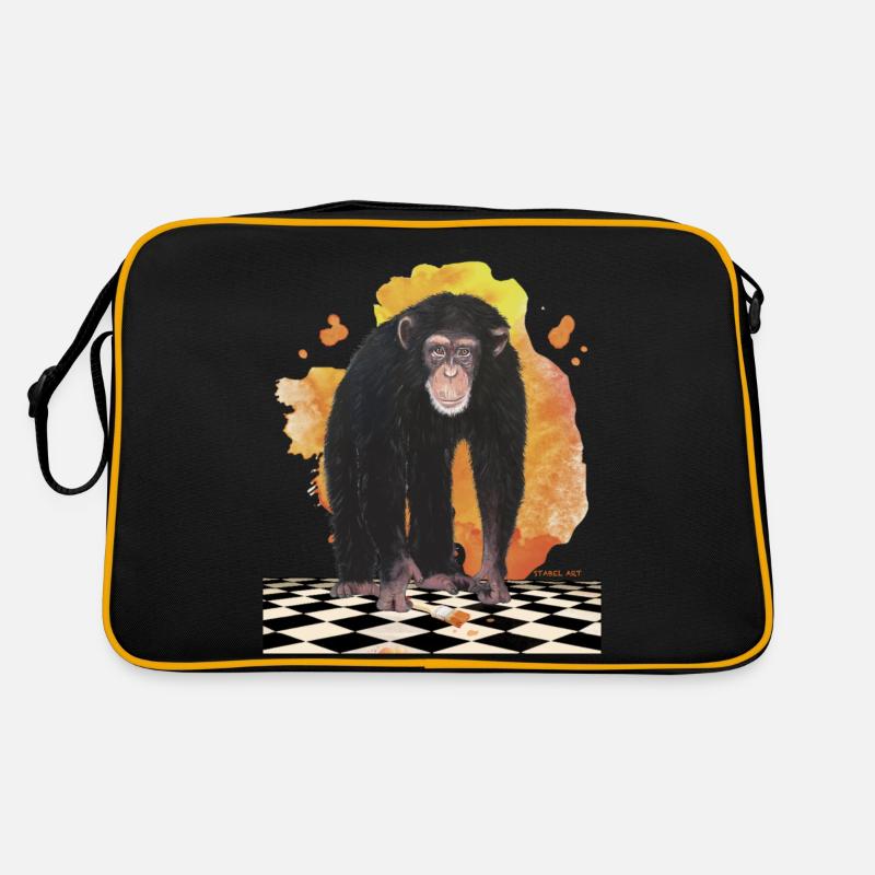 Schimpanse - Retro Tasche - Schwarz/Gold
