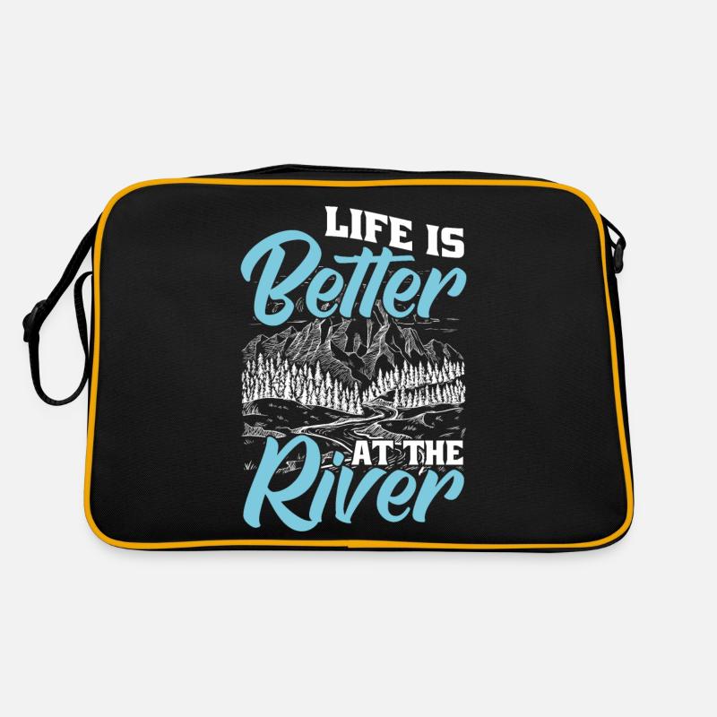 Das Leben Ist Besser Am Fluss - Retro Tasche - Schwarz/Gold