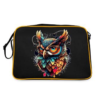 Eule als bunter schlauer Nachtvogel mit Brille - Retro Tasche - Schwarz/Gold - Hinten