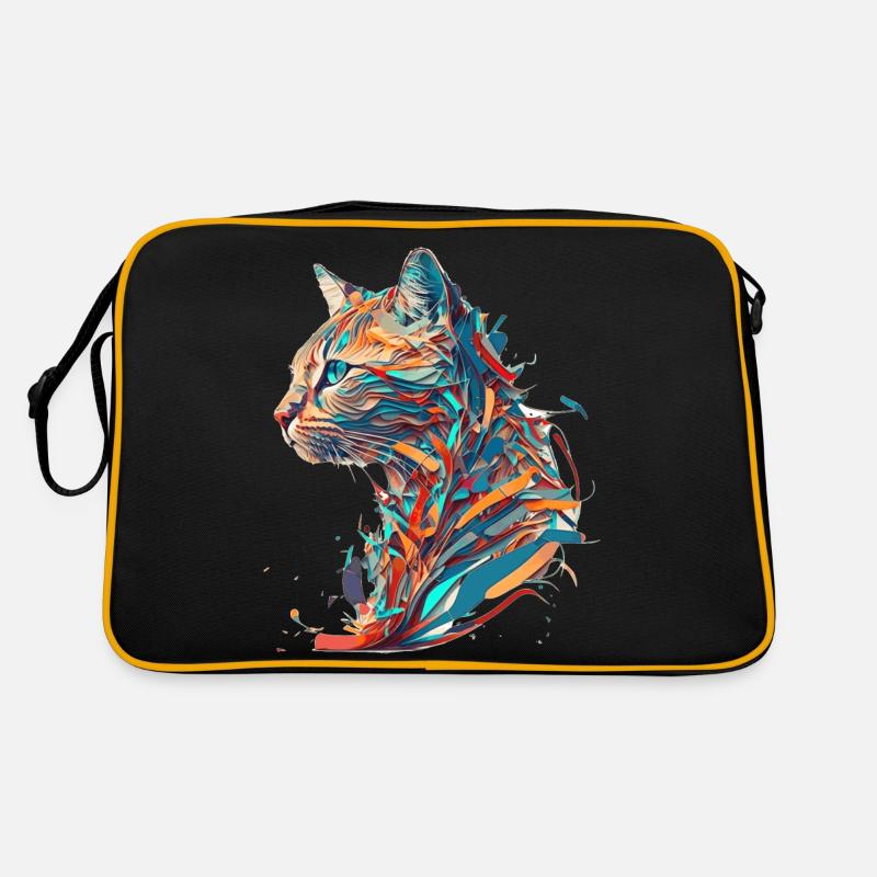 Farbenfrohe Vector Katze für Katzenfreunde - Retro Tasche - Schwarz/Gold