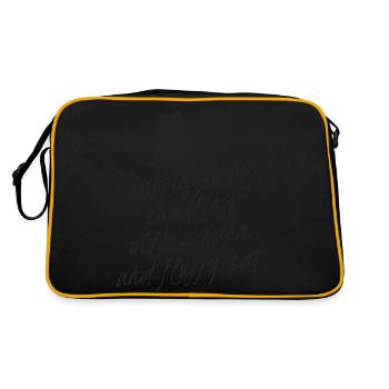Glücklich sein heißt mit einer Katze zu kuscheln - Retro Tasche - Schwarz/Gold - Hinten