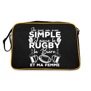 Mec simple j aime le rugby la bière et ma femme - Sac Retro - noir/or - Dos