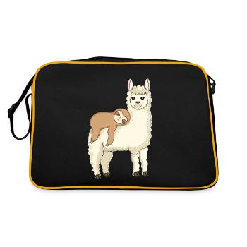Lustiges Faultier reitet Lama - Retro Tasche - Schwarz/Gold - Hinten