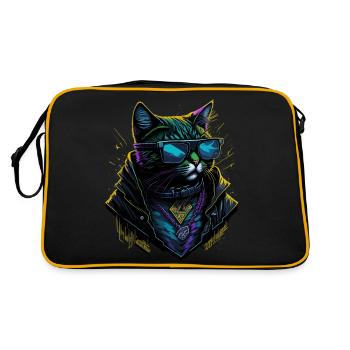Cyber cool Cat - Retro Tasche - Schwarz/Gold - Hinten