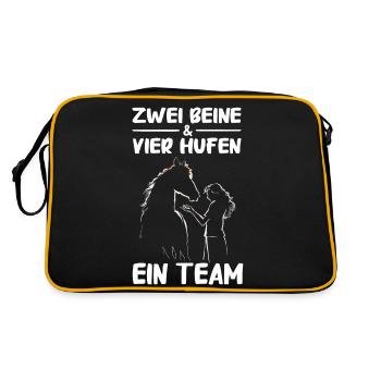 Pferd Reiten Pferdereiten Reiter Pferde Reitsport - Retro Tasche - Schwarz/Gold - Hinten