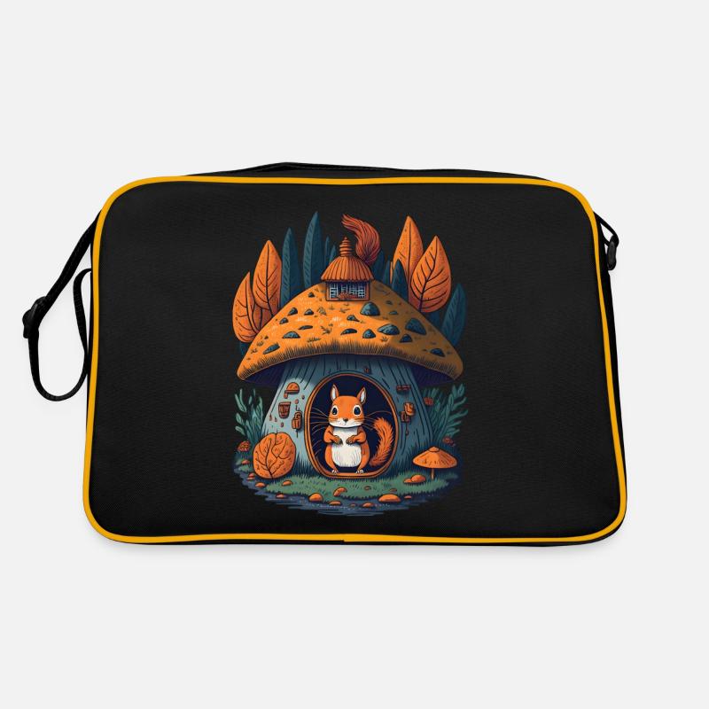 Pilz-Cottage-Eichhörnchen - Retro Tasche - Schwarz/Gold