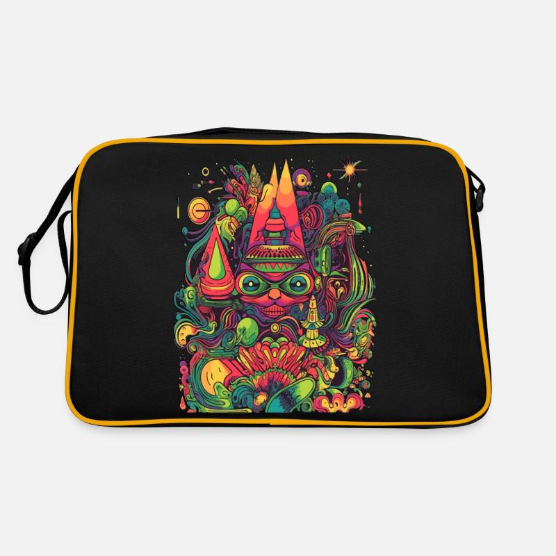 Painting creativ Psychedelic Trip Cat Illustration - Retro Bag - black/gold
