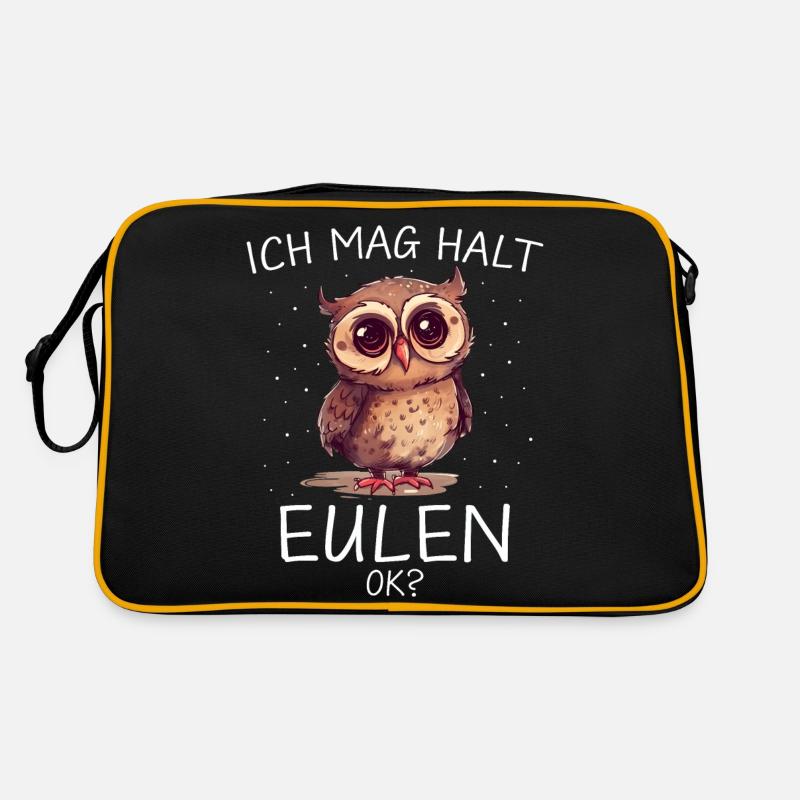 Nachteule Eule Eulen Vogel - Retro Tasche - Schwarz/Gold