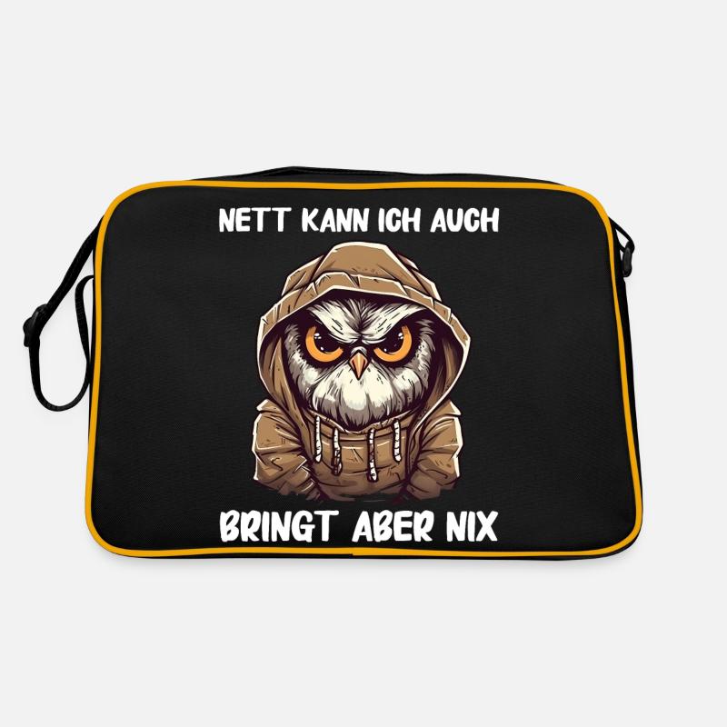 Nachteule Eule Eulen Vogel - Retro Tasche - Schwarz/Gold