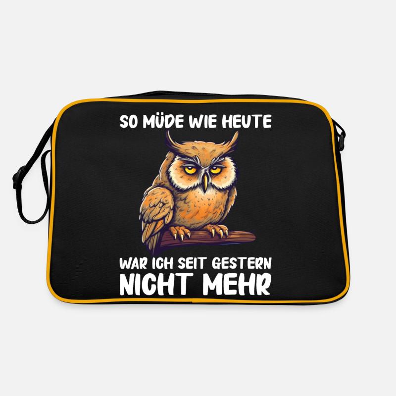 Nachteule Eule Eulen Vogel - Retro Tasche - Schwarz/Gold