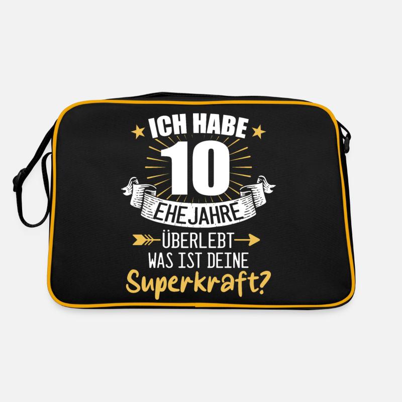 10 Hochzeitstag Geschenk Ehejahre - Retro Tasche - Schwarz/Gold