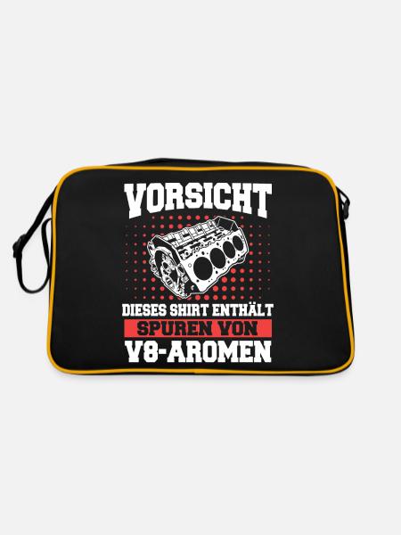 V8 Motor Acht Zylinder Hubraum Motor Tuning Tuner - Retro Tasche - Schwarz/Gold - Hinten