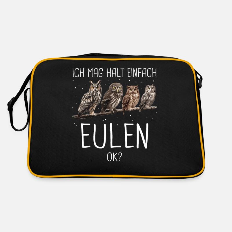 Nachteule Eule Eulen Vogel - Retro Tasche - Schwarz/Gold