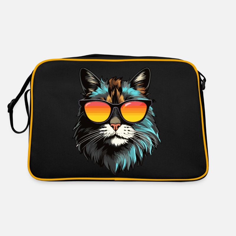 Main-Coon Katze mit Sonnenbrille Retro Tasche