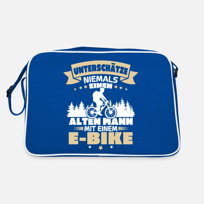 Alten mann mit einem e bike Retro Tasche