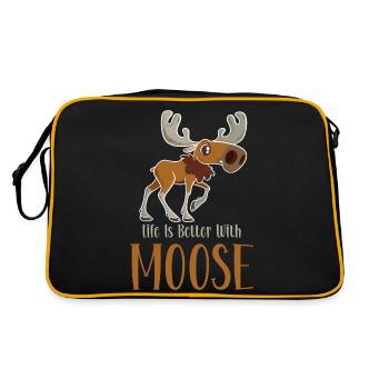 Life is better with moose! Funny moose saying - Retro Bag - black/gold - Back
