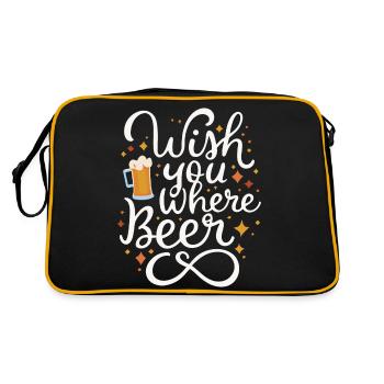 Wish you where Beer Biertrinker Bierliebhaber - Retro Tasche - Schwarz/Gold - Hinten