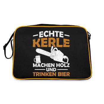 Echte kerle machen holz und trinken bier - Retro Tasche - Schwarz/Gold - Hinten