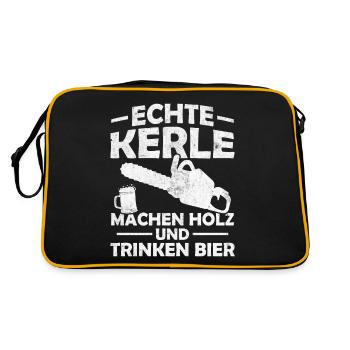Echte kerle machen holz und trinken bier - Retro Tasche - Schwarz/Gold - Hinten
