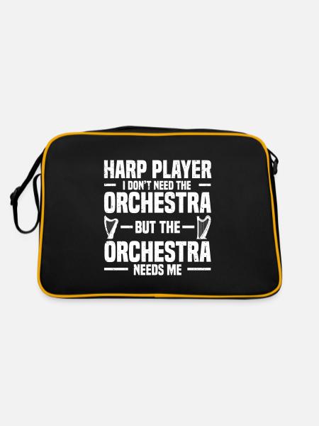 Harfe Musikinstrument Harfenist Orchester Geschenk - Retro Tasche - Schwarz/Gold - Hinten