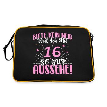 Bitte kein Neid weil ich mit 16 so gut aussehe! - Retro Tasche - Schwarz/Gold - Hinten