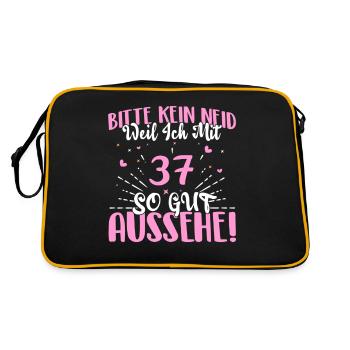 Bitte kein Neid weil ich mit 37 so gut aussehe! - Retro Tasche - Schwarz/Gold - Hinten