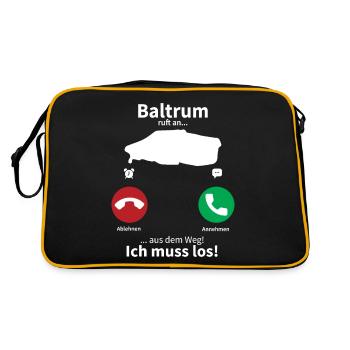 Baltrum Anruf Telefon Nordsee Insel Urlaub Reise - Retro Tasche - Schwarz/Gold - Hinten